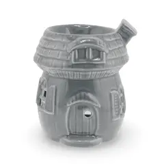 Vas aromaterapie din ceramica cu model casuta, gri - 9cm