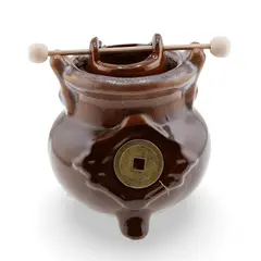 Vas aromaterapie din ceramica cu model ceaun, maro inchis - 9cm