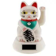 Pisica norocoasa Maneki Neko alba - solara, 12cm