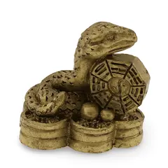 Statueta Feng Shui Sarpe pe monede chinezesti si Roata Dharma - 3,5cm