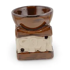 Vas aromaterapie din ceramica maro model Elefant mat crem - 9,5cm