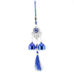 Clopotei de vant, 2 ramuri si Hamsa, albastru - 30cm