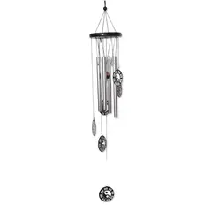 Clopotei de vant argintii, 4 tuburi cu Ying Yang, 65cm