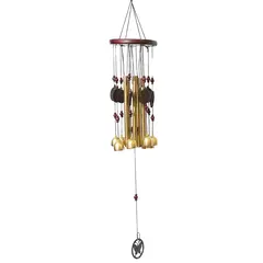 Clopotei de vant aurii, 8 ramuri si 5 tuburi cu simbolul OM si fluture, 75cm
