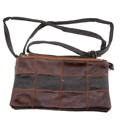 Geanta piele artificiala carouri, maro - 19cm x 11cm