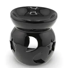 Vas aromaterapie din ceramica model celest rotund, negru - 7,5cm