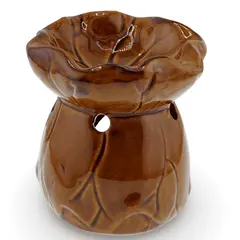 Vas aromaterapie din ceramica model frunza, maro - 8,5cm