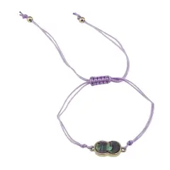 Bratara reglabila cu snur lila si scoica abalone in montura, 14mm