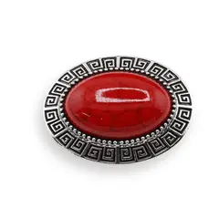 Brosa ovala cu Coral rosu, 47mm