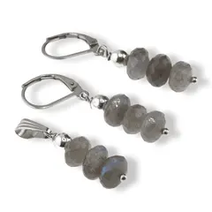 Set cercei cu agatatoare si pandantiv Labradorit discuri fatetate, 7-8mm