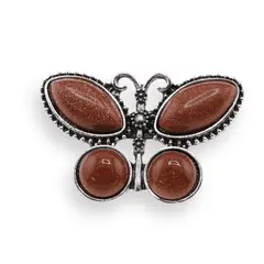 Brosa fluture cu Goldstone maro, 44mm