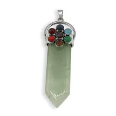 Pandantiv Aventurin sabie cu 7 chakre floare, 65mm