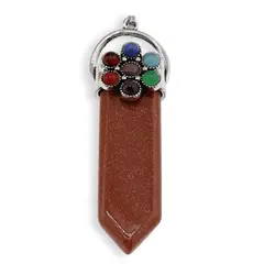 Pandantiv Goldstone maro sabie cu 7 chakre floare, 65mm