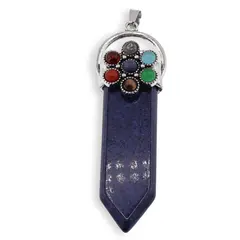 Pandantiv Lapis Lazuli sabie cu 7 chakre floare, 65mm