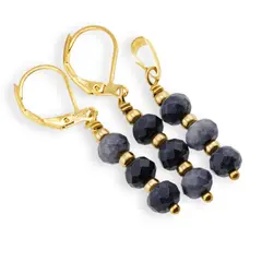 Set Cercei si Pandantiv Safir discuri fatetate cu bumbi aurii, 6mm