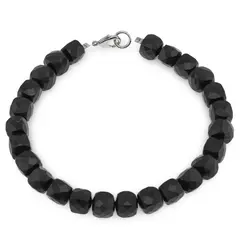 Bratara din cristale naturale Obsidian negru mat cuburi fatetate, 6-7mm