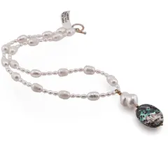 Colier Perle de cultura lunguiete 5-10mm si pandantiv din Scoica Abalone