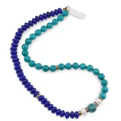 Colier Turcoaz sfere cu Agat albastru discuri, Perle de Cultura si Azurit, 8-10mm