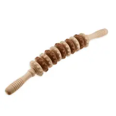 Aparat din lemn pentru masaj corporal, cu 11 role, 41cm