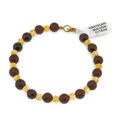 Bratara Obsidian mahon sfere 6mm si Citrin sfere 4mm