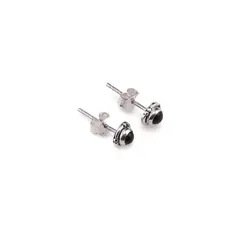 Cercei cu surub si montura rotunda gravata din argint 925, Obsidian - 5mm