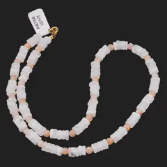 Colier mix Piatra lunii alba discuri 5-6mm si Piatra lunii piersica sfere 4mm