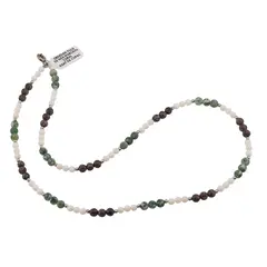 Colier Obsidian fulg de nea maroniu, Coral si Agat de copac sfere 3-4mm