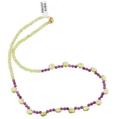 Colier Peridot discuri fatetate si briolete cu Rubin sfere fatetate, 4-6mm