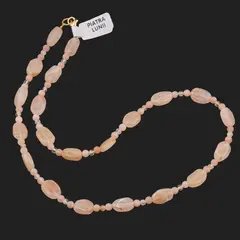 Colier Piatra Lunii piersica oval neregulat si sfere, 4-12mm