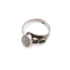 Inel din argint 925 reglabil, model deschis cu Piatra lunii si Onix verde