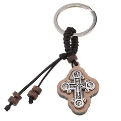 Breloc din lemn, model cruce - 8,5cm