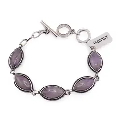Bratara Ametist cu montura din metal, model oval ascutit