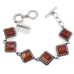 Bratara Carneol cu montura din metal, model funie rombic