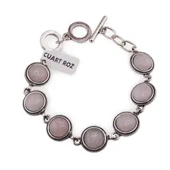 Bratara Cuart roz cu montura din metal, model funie rotund