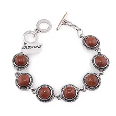Bratara Goldstone maro cu montura din metal, model filigranat împletit rotund