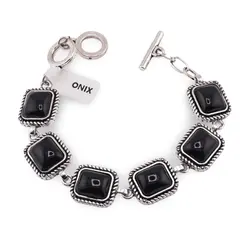 Bratara Onix cu montura din metal, model funie patrat