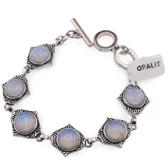 Bratara Opalit cu montura din metal, model cu detalii gravate si colturi accentuate