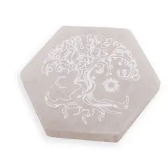 Selenit hexagonal gravat cu Pomul Vietii - 9cm