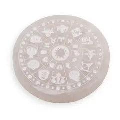 Selenit rotund gravat cu simbolurile zodiacului - 10cm