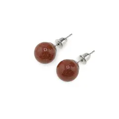 Cercei cu surub Goldstone maro sfere, 10mm