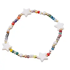 Bratara pe elastic cu cristale colorate si stele din Sidef, 3-10mm