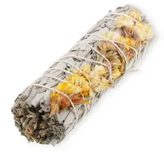 Buchet Salvie Alba cu Flori Portocalii de Sinuata - 10cm, Culoare flori: Flori portocalii
