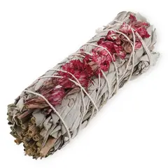 Buchet Salvie Alba cu Flori Rosii de Sinuata - 10cm, Culoare flori: Flori rosii