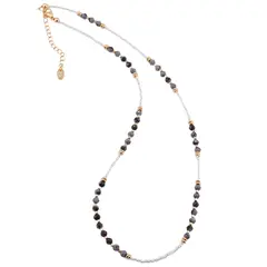 Colier Obsidian fulg de nea sfere fatetate 3mm si Hematit auriu 2mm