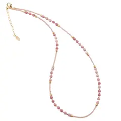 Colier Rodonit roz sfere fatetate 3mm si Hematit auriu 2mm