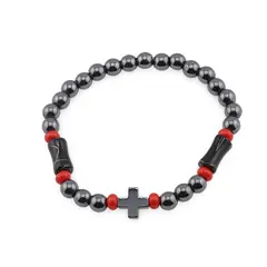 Bratara pe elastic Hematit sfere 6mm si cruce