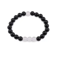 Bratara pe elastic Obsidian si Cristal de stanca mat, 8mm