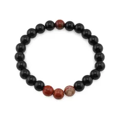 Bratara pe elastic Obsidian si Jasp rosu, 8mm