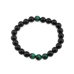 Bratara pe elastic Obsidian si Ochi de tigru verde, 8mm