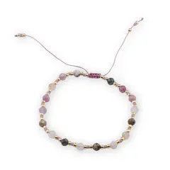 Bratara Turmalina multicolora fatetate 4mm si margele miyuki cu nod culisant